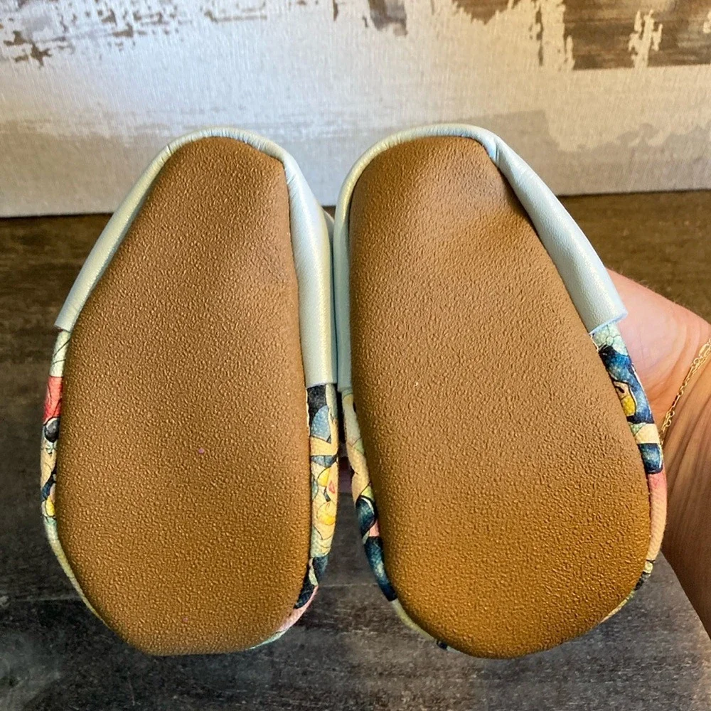 Texas Moccs Girls Princess Slip on Moccasins Blue Silver Bows‎ Size 5 New